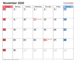 Blank templates xls files for 2016 and 2017. November 2020 Calendar Templates For Word Excel And Pdf