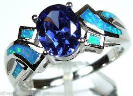 Tanzanite Blue Fire Opal Inlay Solid 925 Sterling Silver Ring Size 6 7 8 Sterling Silver Jewelry Handmade Gold Jewellery Silver Engagement Rings