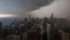The sears tower is hidden behind the storm in the center, lake shore drive is to the right. Chicago Has The Most Eerie Tornado Siren You Ll Ever Hear Chicago Pictures Milwaukee City Chicago Weather