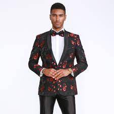 This jacket is tailored for a slim fit. Red And Black Tuxedo Jacket Floral Pattern Slim Fit Blazer Prom Wedding Perfect Tux