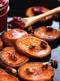 Addictive Roasted Sweet Potato Rounds Recipe Baked Sweet Potato Slices Roasted Sweet Potatoes Sweet Potato Oven