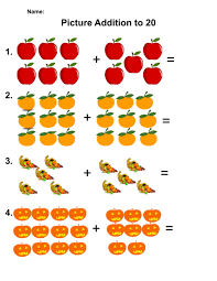 Adding and writing numbers worksheet #1. Picture Addition To 20 Worksheet