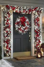 Each Piece Is Decorated With Four Sizes Of Glossy Red And White Ornaments Flock Christmas Themes Decorations Red Christmas Decor Outside Christmas Decorations
