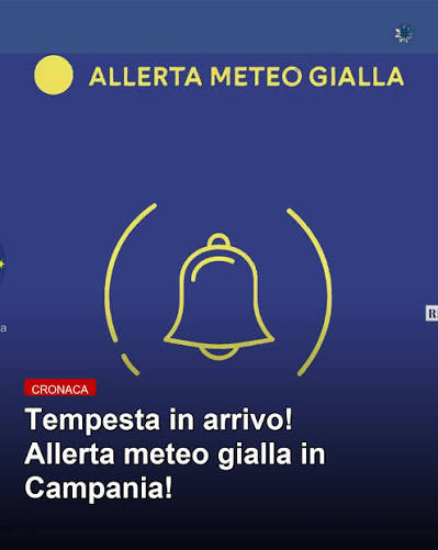 La Campania è sotto allerta meteo gialla fino a domani pomeriggio, con  temporali previsti su diverse zone, tra cui Napoli e le isole. La  Protezione civile avverte di possibili grandinate e rischi