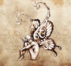 Manche elfen werden auch als feen mit flügeln dargestellt. Skizze Der Tattoo Kunst Fee Mit Schmetterlingsflugeln Stock Foto Colourbox Kunst Tattoos Schmetterlingsflugel Tatowierung Skizzen