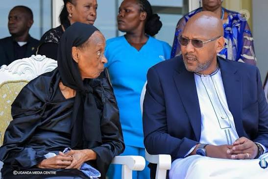 Tooro Kingdom Mourns Princess Elizabeth Bagaya and Tooro Kingdom Premier  Calvin Rwomiire Akiiki are seen in conversation as they await the return of  His Majesty Omukama Oyo Nyimba Kabamba Iguru Rukidi IV's