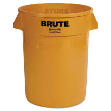Rubbermaid Commercial Products Brute 32 Gal Yellow Round Vented Trash Can Rcp2632yel Outdoor Trash Cans Trash Containers Newell Rubbermaid