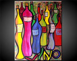 It is a painting class with cocktails! Original Large Abstract Painting Wine Bottles Retro Fine Art Etsy Large Abstract Painting Canvas Painting Canvas Painting Diy