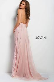 Jovani Dress 45727 Pink Long Fitted Embroidered High Halter Neck Backless Gown Halterneck Dress Dresses Pink Evening Gowns