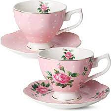 Bone china porcelain rose chintz with 10 carat gold trim. Amazon Com Btat Floral Tea Cups And Saucers Set Of 2 Pink 8 Oz With Gold Trim And Gift Box Coffee Cups Floral Tea Cup Set British Tea Cups Porcelain Tea