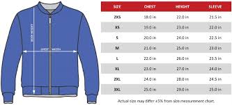 Size Chart Bomber Jacket 01 Eraine Creative Custom Clothing