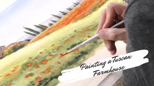 Watercolor Landscape Mountains Trees Houses Field Paintingtube