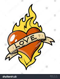 Retro Love Tattoo With Heart Flame And Vintage Banner Vector Illustration Ad Spon Tattoo Heart Retro L Vintage Banner Vector Love Symbols Love Tattoos
