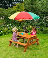 Plum Garden Picnic Table And Parasol Elc 84 99 Kids Picnic Table Picnic Table With Umbrella Wooden Picnic Tables
