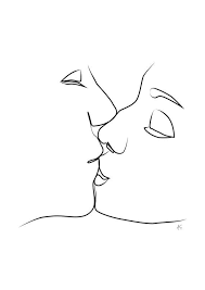 Black And White Kissing Drawing Two People Kissing Woman Man Couple Touching Lips Love Etsy Line Art Drawings People Kissing Etsy Art