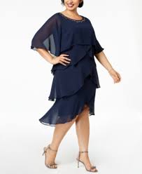 Sl Fashions Plus Size Embellished Tiered Chiffon Dress Blue 14w Fashion Plus Size Tunic Dress Plus Size Cocktail Dresses