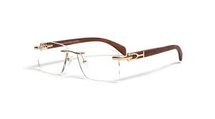Elevate your look with trendy gold eyeglasses in america. Vintage Wood Collection Square Rimless Gold Frame Brown Wood Temples Vwc Eyewear