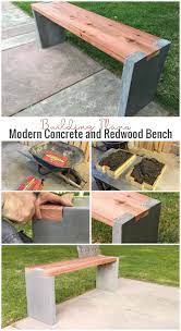 Diy Modern Concrete And Redwood Bench Building Plans Remodelaholic Garden Bench Diy Concrete Garden Bench Diy Bench Outdoor
