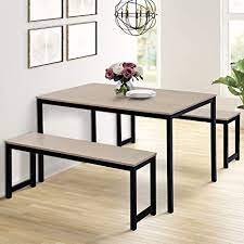 Check out our farmhouse dining table selection for the very best in unique or custom, handmade pieces from our kitchen & dining tables shops. Amazon Com Dining Room Table Set 3 Pieces Farmhouse Kitchen Table With 2 Benches Metal Frame And Mdf Board Modern Furniture For Home Cafeteria Apartment And Farm House Beige Black Kitchen Dining