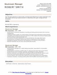 Stockroom Manager Resume Samples Qwikresume