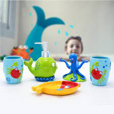 The choice of colour for a kid's bathroom could be tricky. 5pcs Kids Bathroom Accessories Set Toothbrush Holder Lovely Cute Crab Octopus Whale Color Resin Children Gift Bath Room Decor Bathroom Accessories Sets Aliexpress