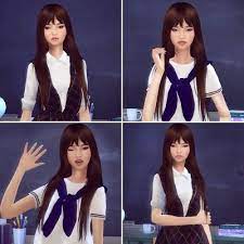 Sims 4 Korean Girl Korean Sim In The Sims 4 Long Straight Hair Cc Hallowsims Bangs Hairstyles With Bangs Straight Hairstyles Long Straight Hair