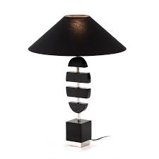 A pair of beautiful, unusual midcentury bedside lamps made of brass and black plexiglass with fabric lampshades. Table Lamp Without Lampshade 14x10x55 Granite Black Metal Silver