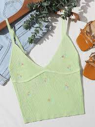Floral embroidered shell button cardigan search id: Floral Embroidery Rib Knit Cami Top Shein Eur