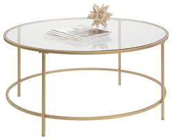 Lux Round Coffee Table In Satin Gold Safety Tempered Glass Top On Metal Frame Contemporary Coffee Tables By Decor Love Coffee table decor is a nice way to update any living room.