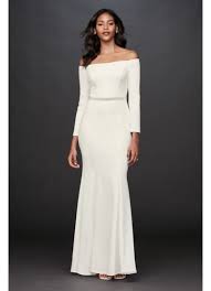 We love these feminine cap sleeve styles for every season and aesthetic. Long Sleeve Stretch Crepe Off The Shoulder Sheath David S Bridal