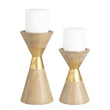 Blue and white ribbed ceramic pillar candleholder by world market cost plus. Gold Metal And Wood Contemporary Pillar Candleholder 50 Home Decor Items From World Market All Under 50 Popsugar Home Photo 28