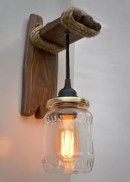 Wall Lamp From Wood And Canning Jar Wooden Sconce Rustic Etsy Wooden Sconces Wood Wall Lamps Rustic Wall Lighting