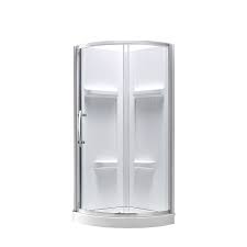 Corner showers for small bathrooms are most suited if you are not a tub person or you don't have enough space to put in a corner shower for small bathrooms comes in handy here. Glacier Bay Maia 32 Inch X 79 50 Inch Corner Drain Corner Shower Kit In Clear And Chrome The Home Depot Canada