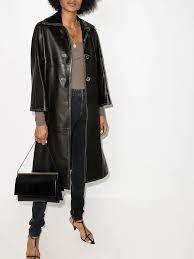 Khaite A Line Buckle Strap Leather Coat Farfetch Leather Coat Coat Leather Straps