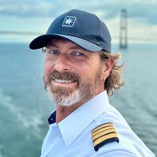 Sunset selfie in the Laotian Channel and wind in my hair. Normally, we only  see dense fog when transiting here, but this evening it is beautiful.