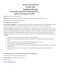 Rotary International District 7490 Current or Planned International Service  Project Summary Update of October 26, 2022