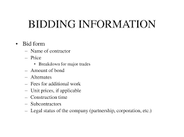 Upon successful completion of the process, contractors are encouraged to view bidding opportunities posted by the department on emarketplace. Construction Bidding And Procurement Ppt Download