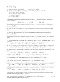 Aqueous Equilibria Ii Ksp Solutibilty Homework