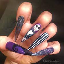 Jack Skellington Nails Nightmare Before Christmas Nightmare Before Christmas Nails Diamond Nail Designs Halloween Acrylic Nails