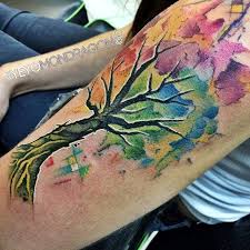 Sol tribe tattoo & piercing. Watercolor Tree Tattoo On The Left Upper Arm And