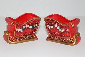 Napco Ware Christmas Sleigh Candle Holders And One Santa Christmas Sleigh Sleigh Candle Holders