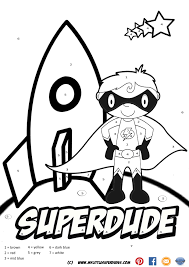 Superdude Colour By Numbers Superhero Classroom Theme Math Addition Worksheets Superhero Theme