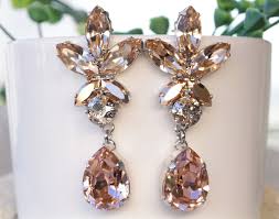 Unique Blush Pink Chandelier Earrings for Bride| Rebekajewelry