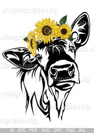 Download Vector Cow With Sunflowers Heifer Calf Head Ai Png Eps Etsy In 2021 Art Cow Art Cow Decal