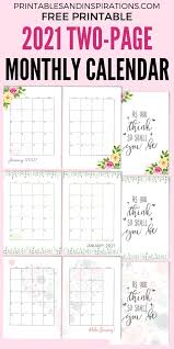 2021 Two Page Monthly Calendar Template Free Printable Printables And Inspirations In 2020 Monthly Calendar Printable Free Printable Monthly Planner Planner Printables Free