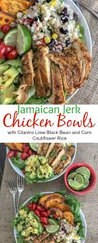 Jamaican Jerk Chicken Bowls Super Simple And So Much Flavor Packed Into One Bowl These Bowls Have A H Healthy Superbowl Snacks Jamaican Recipes Jerk Chicken