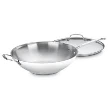 Maybe you would like to learn more about one of these? Cuisinart Stainless Steel 14 Inch Stir Fry Pan W Helper Handle And Glass Cover Aluminum Base For Even Heating Cool Grip Riveted Handles Drip Free Pouring And Flavor Lock Lid Dishwasher Safe Walmart Com
