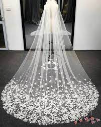 Chapel Wedding Veil With Petals Bridal Veilveilfloral Etsy Cathedral Wedding Veils Ivory Bridal Veil Flower Veil