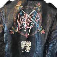 Ghost Town Vintage On Instagram Authentic 1980s Slayer Black Leather Battle Jacket Hand Painted Pentagram And Sword Logo On The Back In Pristine Condition