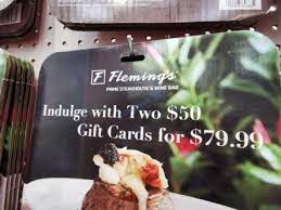 Indulge two $50 fleming's steakhouse gift cards for $79.99. Fleming S Prime Steakhouse Two 50 Gift Cards Costcochaser